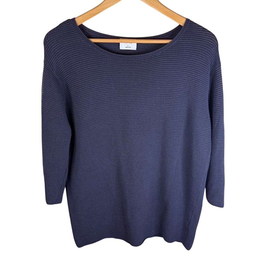 Aritzia Wilfred Linen 3/4 Sleeve Ribbed Pullover Top Size‎ Small Black Classic